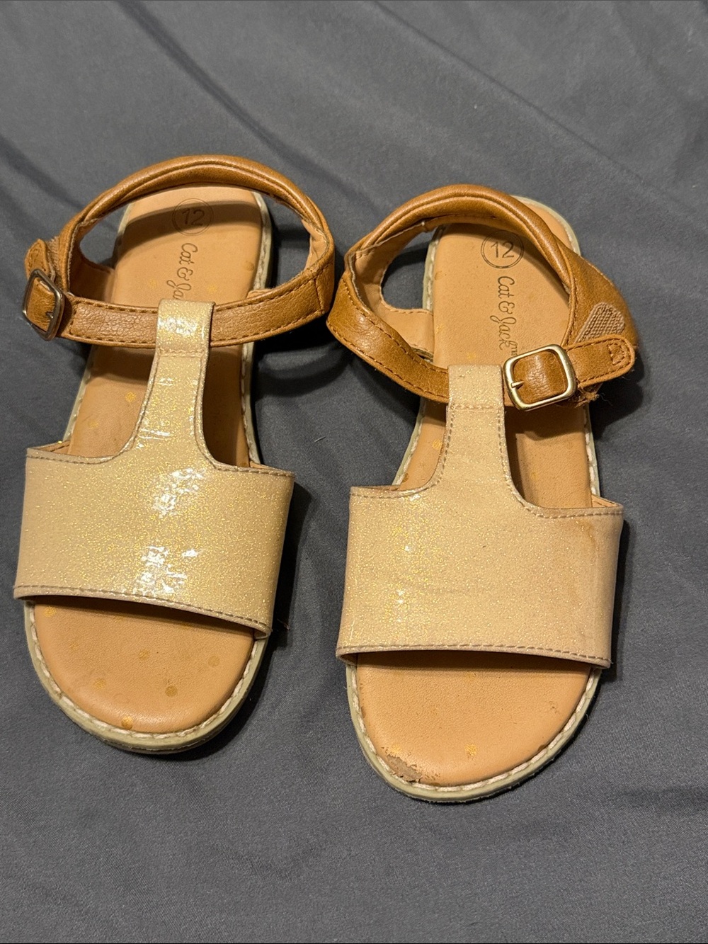 Cat & Jack Toddlers' Shimmery Tan Open-Toe T-Strap Sandals